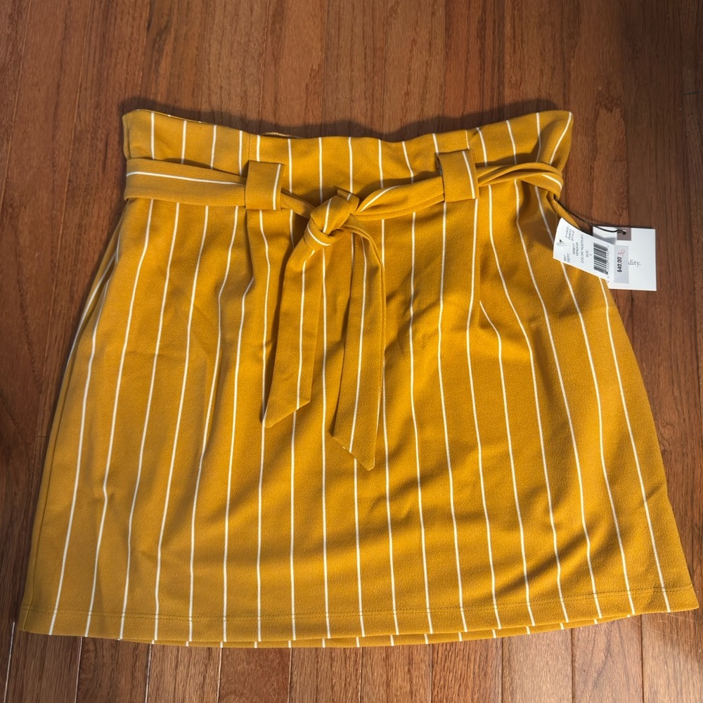 Yellow Striped Mini Skirt with Belt